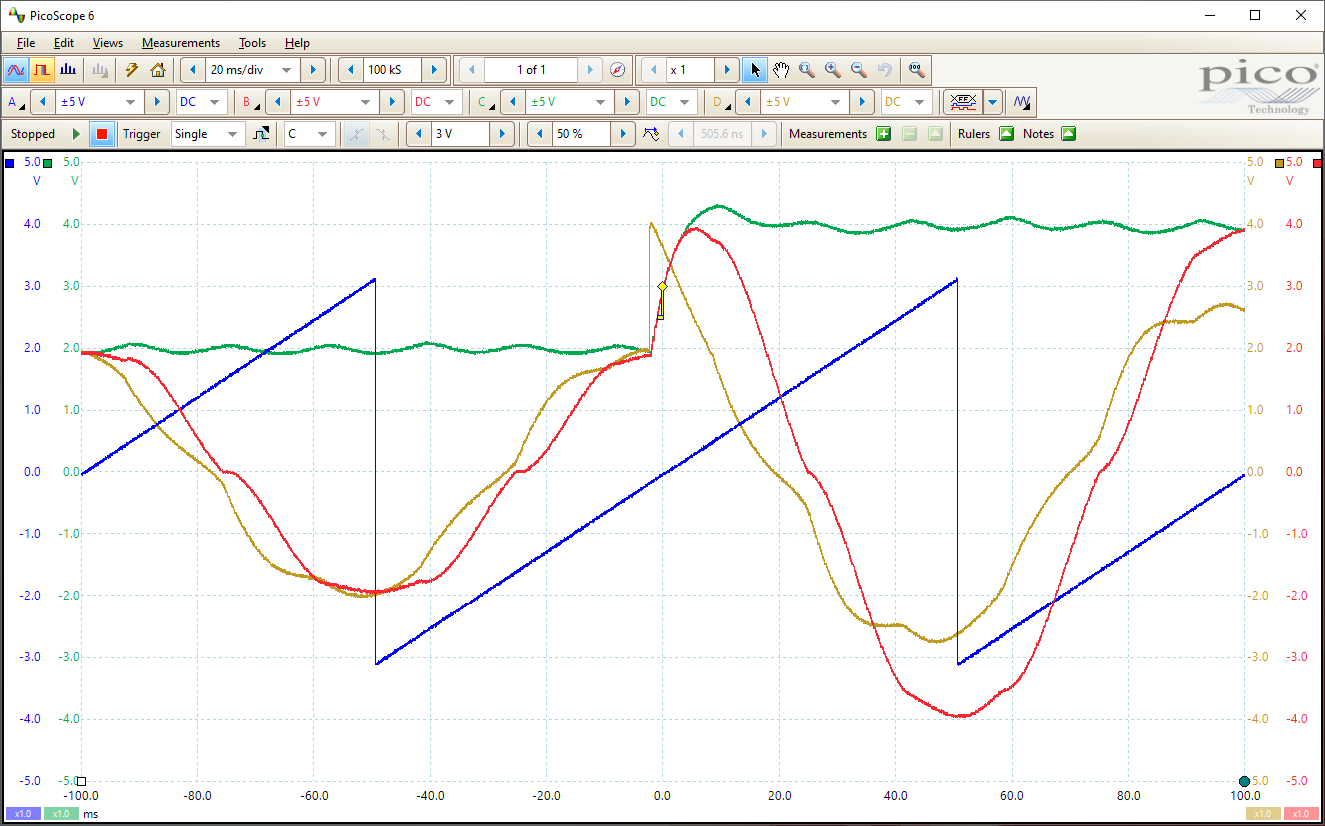 Observe and capture digital control signals in real-time using SwitcherGear AOV001 module and an oscilloscope.